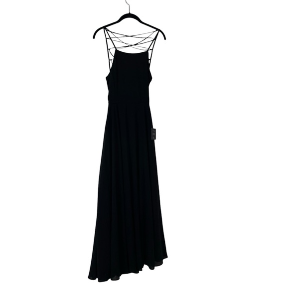 Lulu’s Maxi Gown Prom Homecoming Dress Black Strappy A-line Halter Size M - Picture 2 of 14